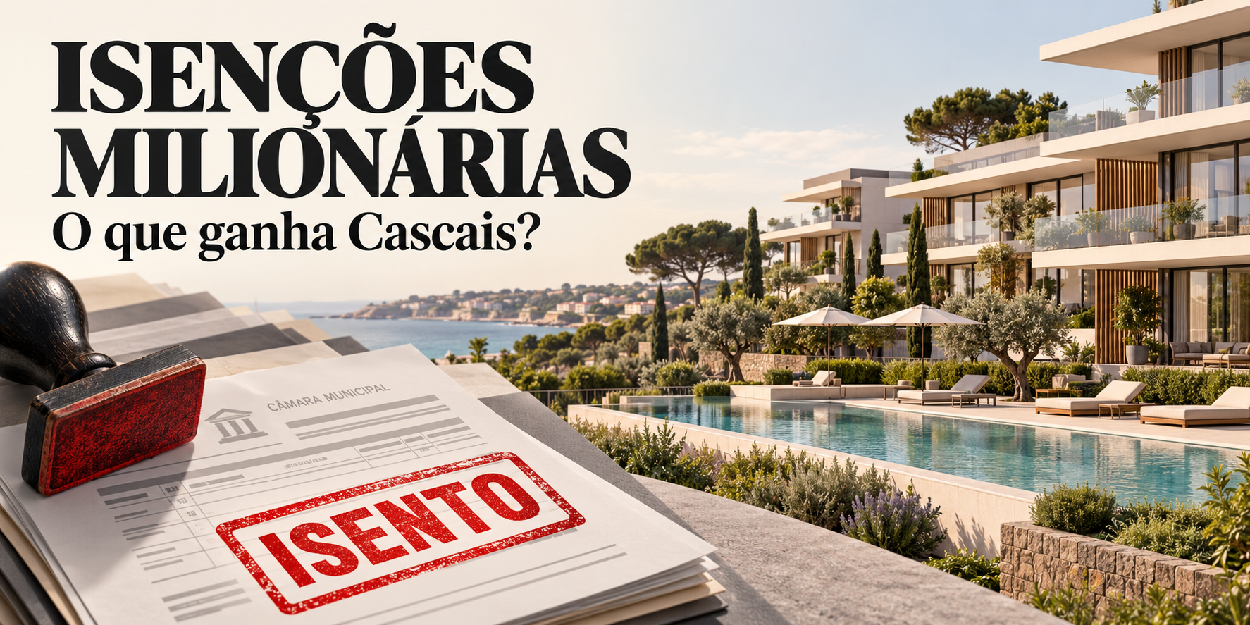 Imagem alusiva a isenções municipais em empreendimentos imobiliários de luxo com a pergunta O que ganha Cascais?